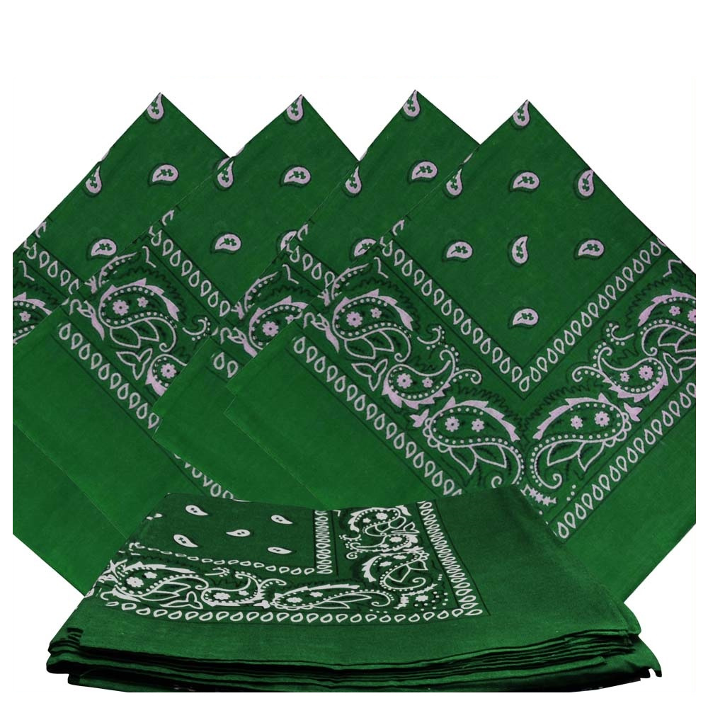 Green Paisley Bandanas (12 Pack) 22" x 22" 100% Cotton - Click Image to Close