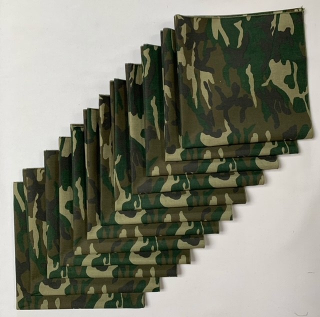 Green Camo Bandanas 12 Pack 22" x 22" Made In USA - Click Image to Close