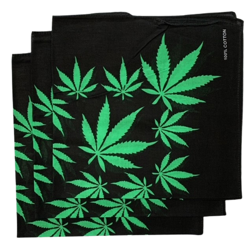 Marijuana Bandanas Green Leaves 22" x 22" - 100% Cotton (3 pk)