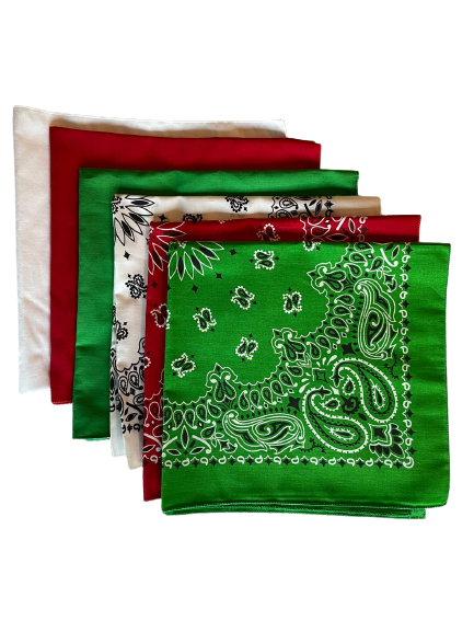 USA Made Paisley & Solid Green, Red, White 6 PK 22" 100% Cotton
