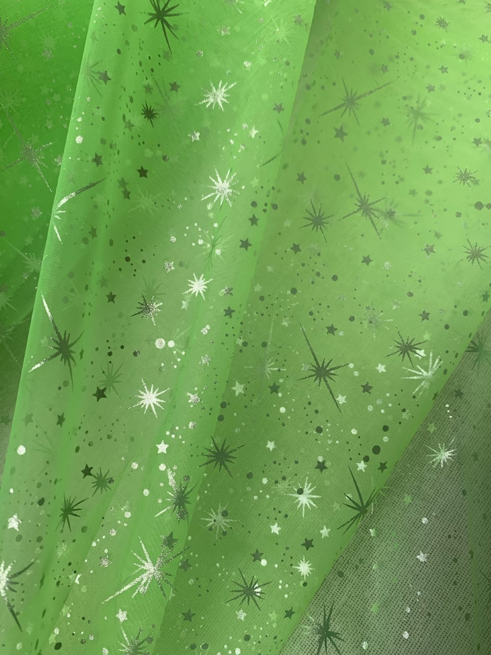 58/60 Lime Foil Star Organza Fabric - By The Yard