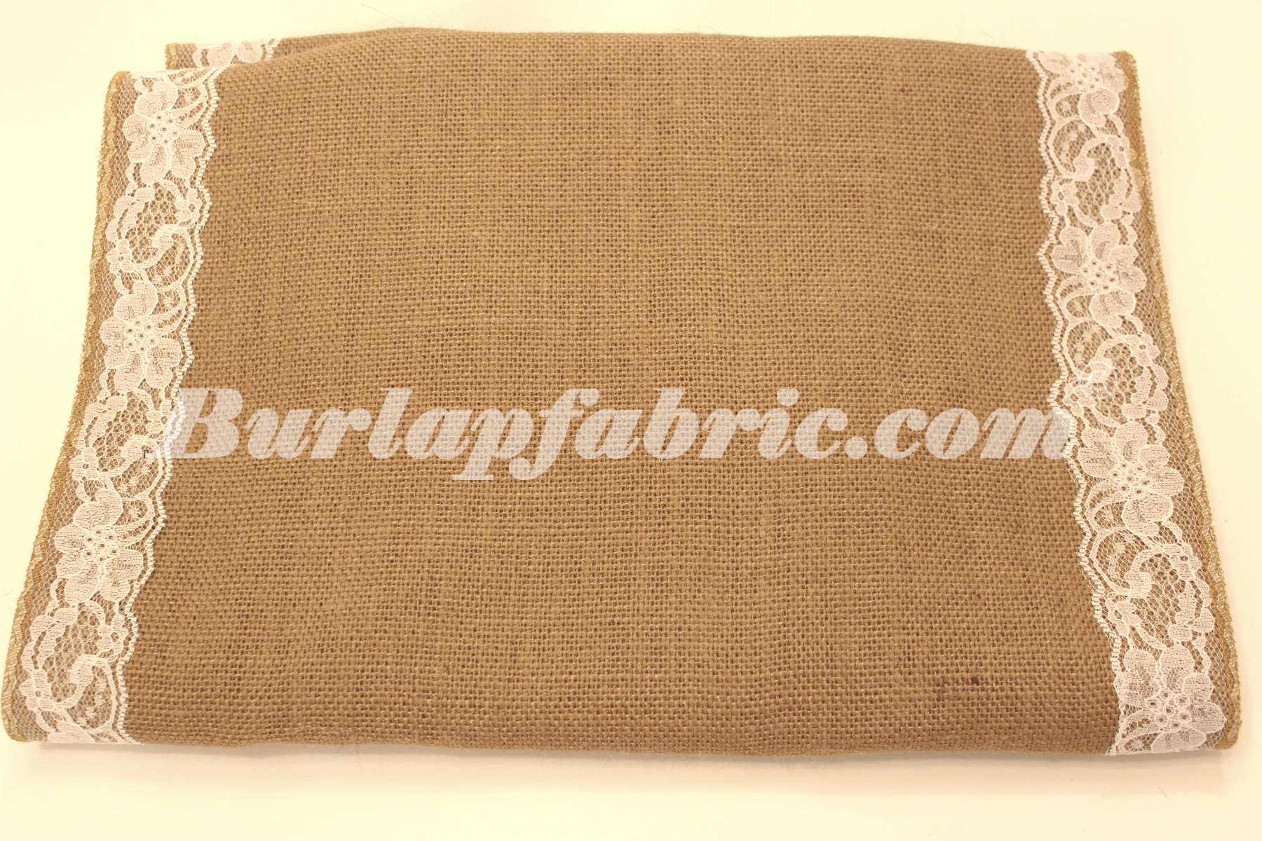 14" Idaho Burlap Runner with 2" White Lace Borders
