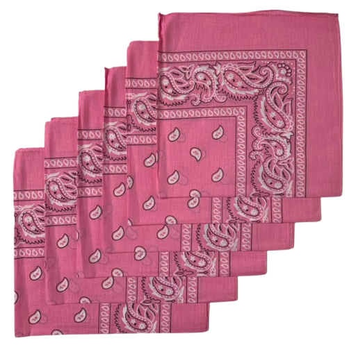 Pink Paisley Bandanas (6 Pack) 22" X 22" 100% Cotton
