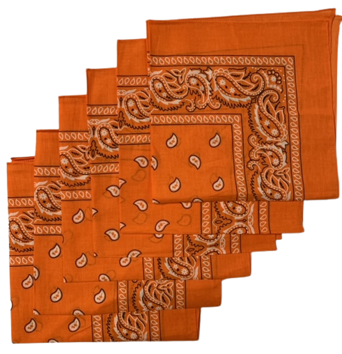 Orange Paisley Bandanas (6 Pack) 22" X 22" 100% Cotton