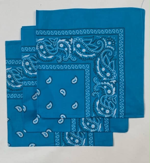 Turquoise Paisley Bandanas (3 Pack) 22" X 22" 100% Cotton