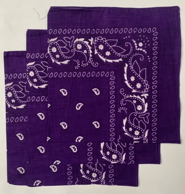 Purple Paisley Bandanas (3 Pack) 22" x 22" 100% Cotton