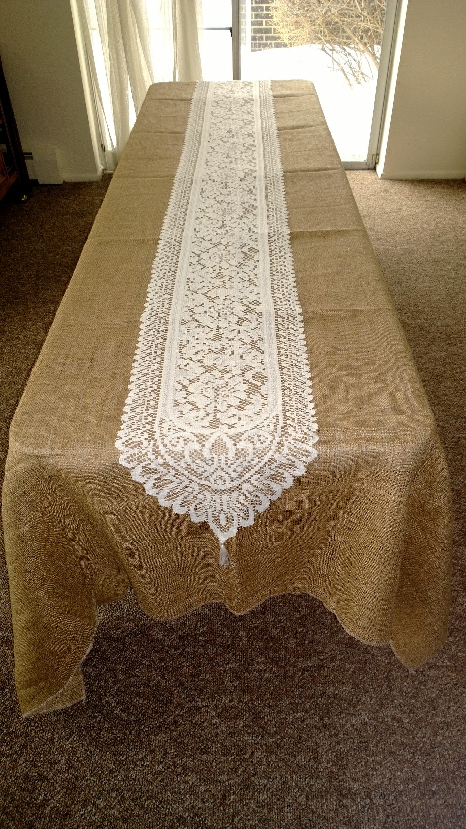 14" x 108" Ivory Table Lace Runner