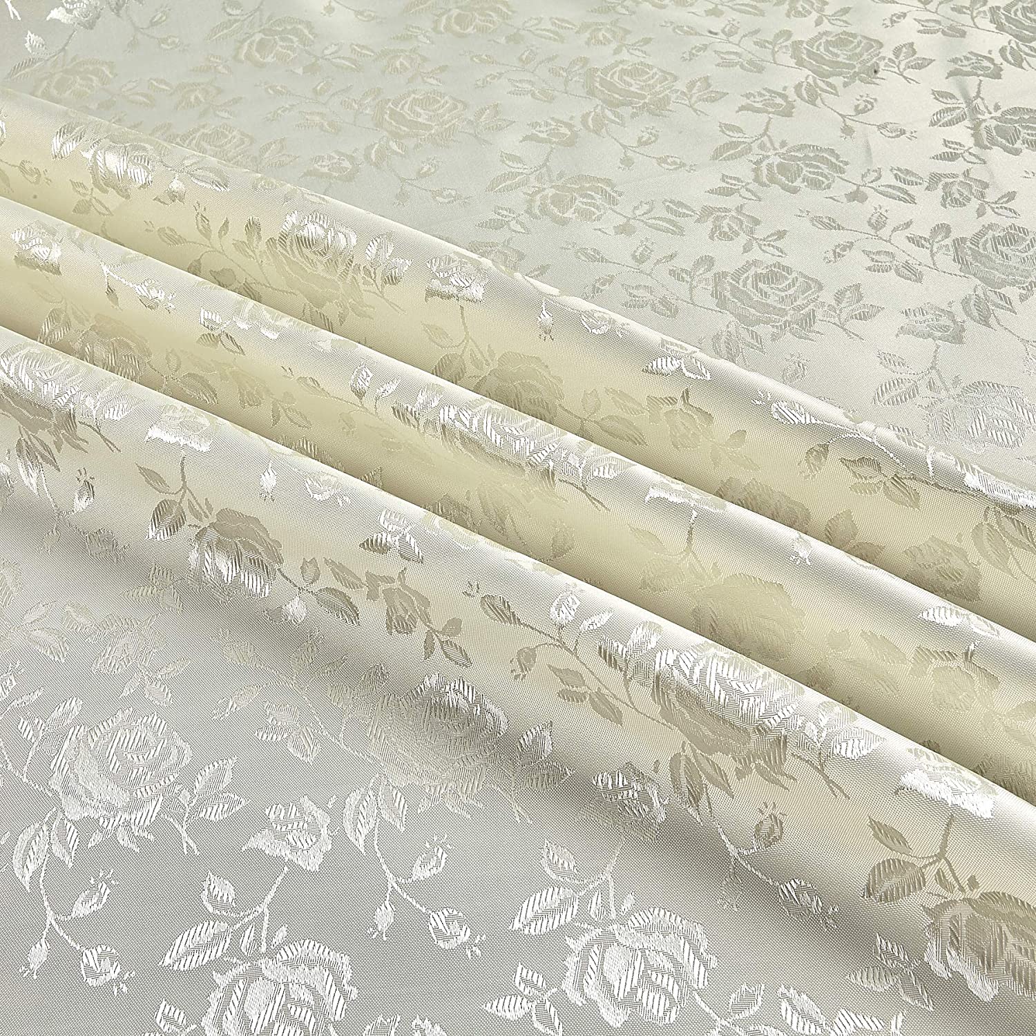 59/60" Ivory Jacquard Satin Fabric Per Yard - 100% Polyester