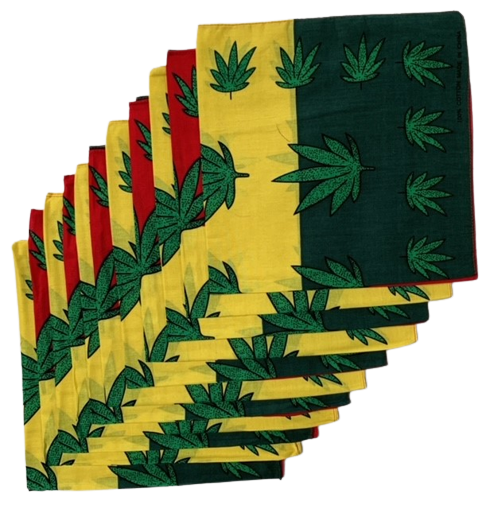 Marijuana Bandanas Red/Yellow/Green 12 Pack 22" - 100% Cotton - Click Image to Close