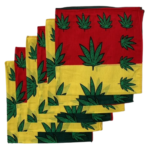Marijuana Bandanas Red/Yellow/Green 6 Pack 22" - 100% Cotton