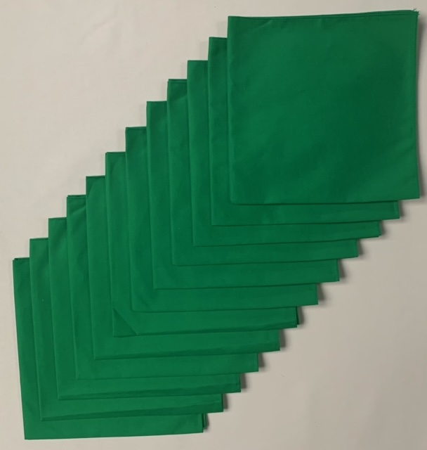 Made in the USA Solid Kelly Green Bandanas 12Pk 22" x 22" Cotton