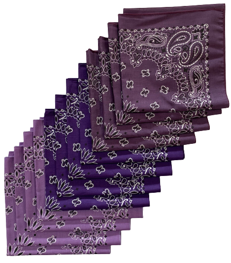 USA Made Paisley Bandanas 12Pk, 22" x 22" Lavender, Purple, Plum - Click Image to Close