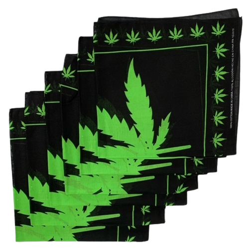 Marijuana Leaf Bandanas 6 Pack 22" x 22" - 100% Cotton