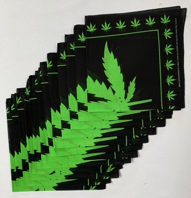 Marijuana Leaf Bandanas 12 Pack 22" x 22" - 100% Cotton