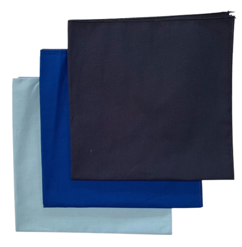 USA Made Solid Color Bandana3Pk Cotton Light Blue Royal Navy 22"