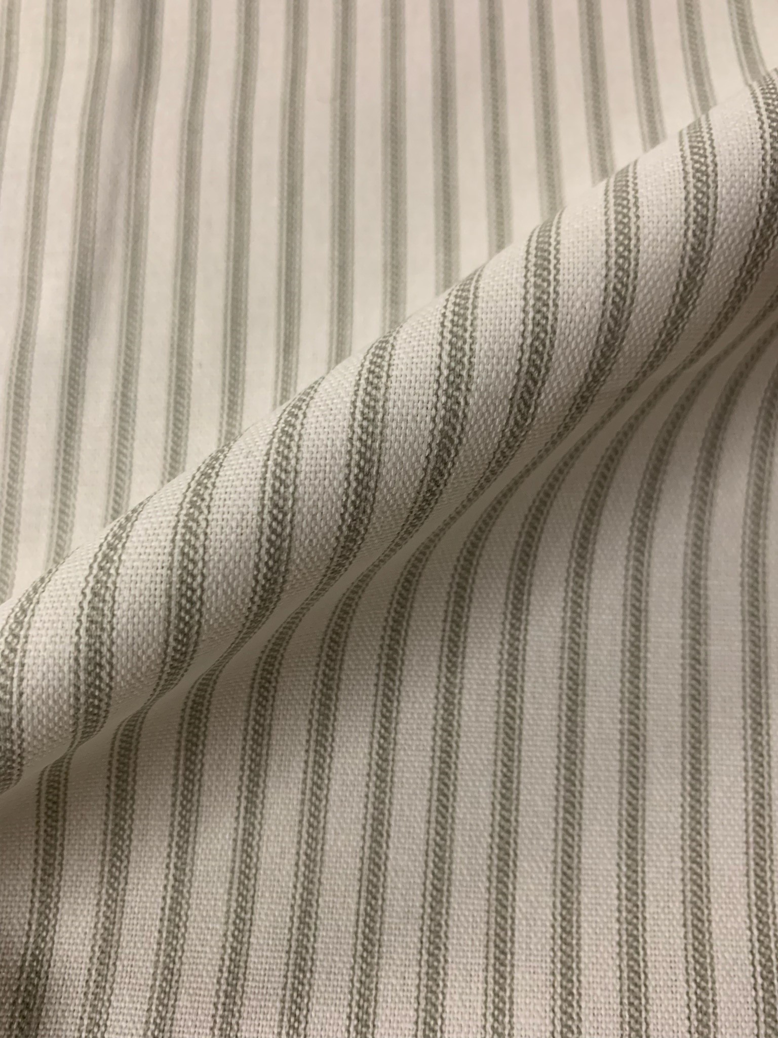 54" Light Grey Stripe Ticking Fabric - Per Yard