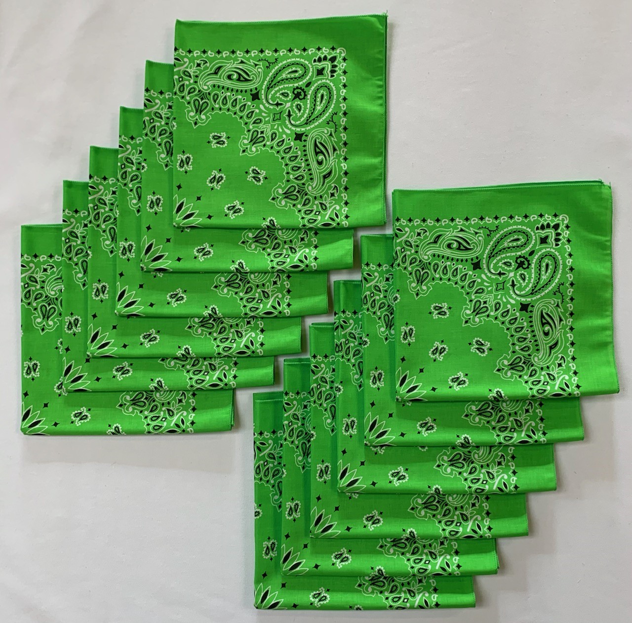Made in the USA Lime Paisley Bandanas 12 Pk, 22" x 22" Cotton - Click Image to Close