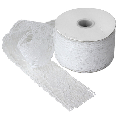 2" x 25 Yd White Lace Ribbon - Click Image to Close