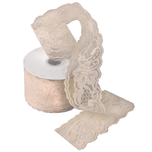 2" x 25 Yd Ivory Lace Ribbon - Click Image to Close