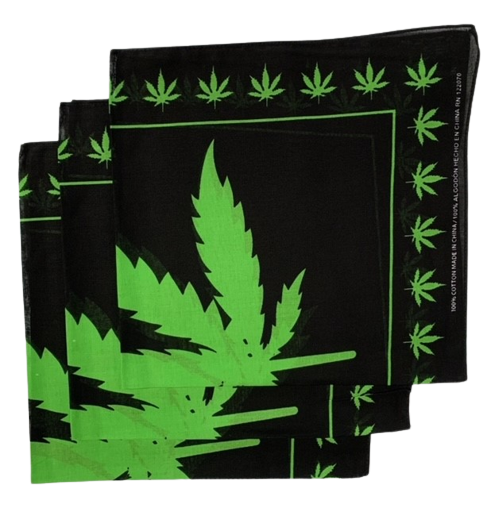 Marijuana Leaf Bandanas 3 Pack 22" x 22" - 100% Cotton