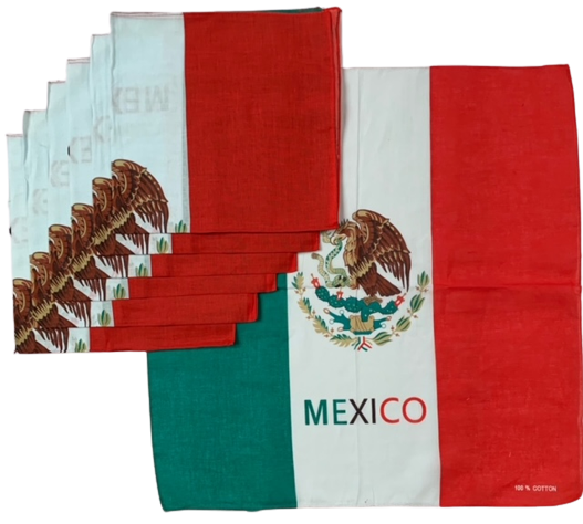 Mexican Flag Bandanas 6 Pk 22" x 22" 100% Cotton