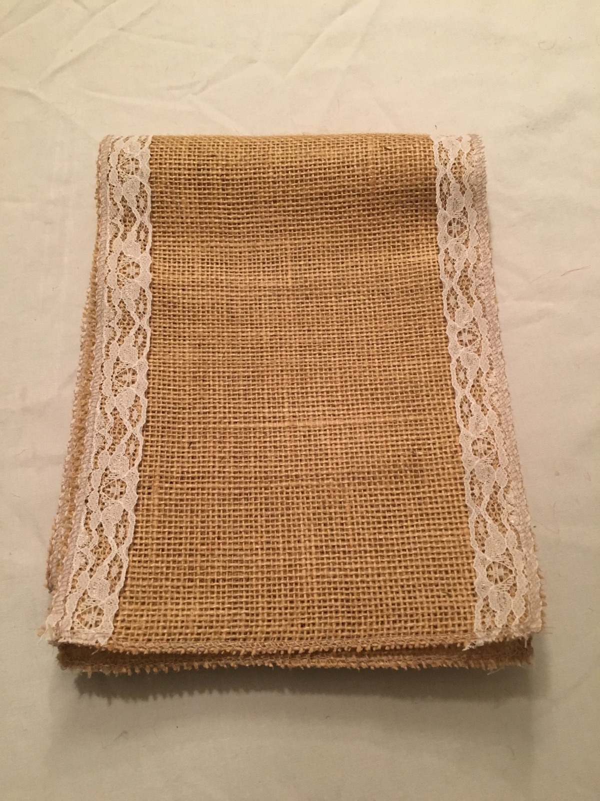 7" Natural Burlap Ribbon With White Floral Lace - 6 foot length