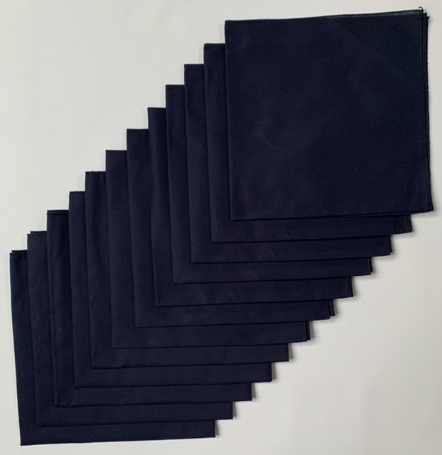 Made in the USA Solid Navy Bandanas 12 Pk, 22" x 22" Cotton