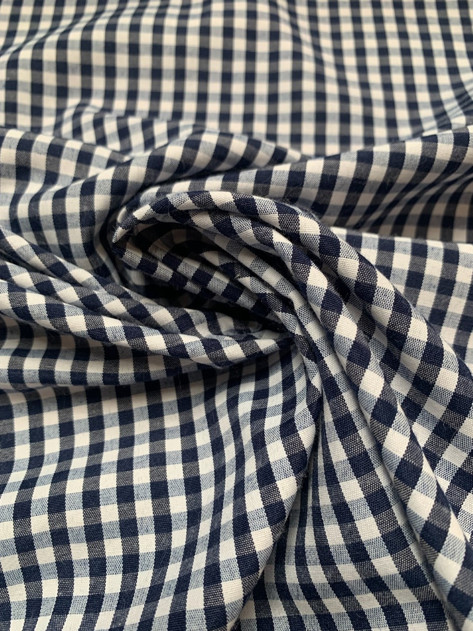 1/8" Navy Gingham Fabric 60" Wide By The Yard Poly Cotton Blend