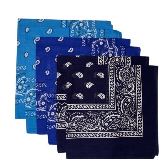 (image for) Paisley Bandanas Navy, Royal Blue, Turquoise 22" x 22" 100% Cotton (6 Pk)