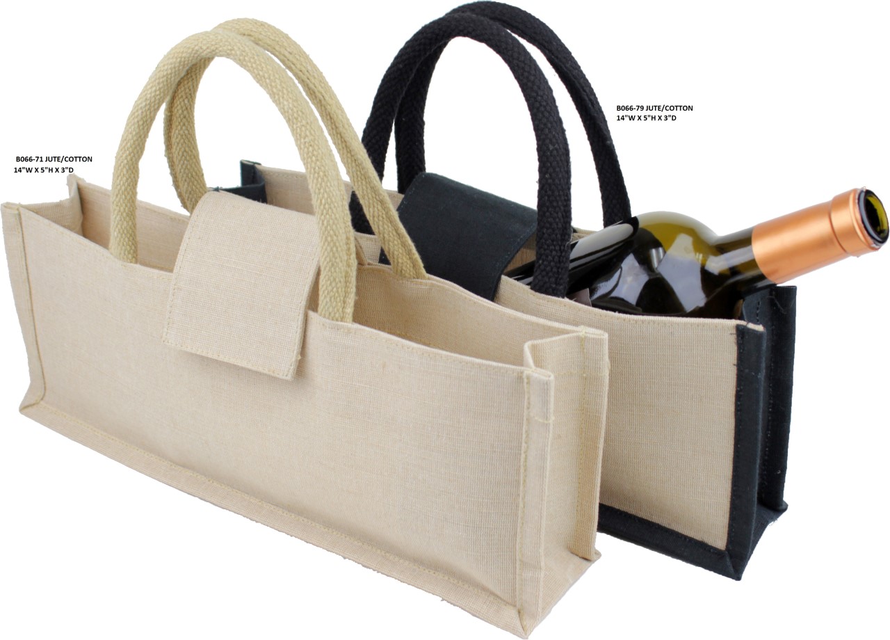 Jute Wine Bag with Black or Natural Handles 14"W x 5"H x 3"D - Click Image to Close