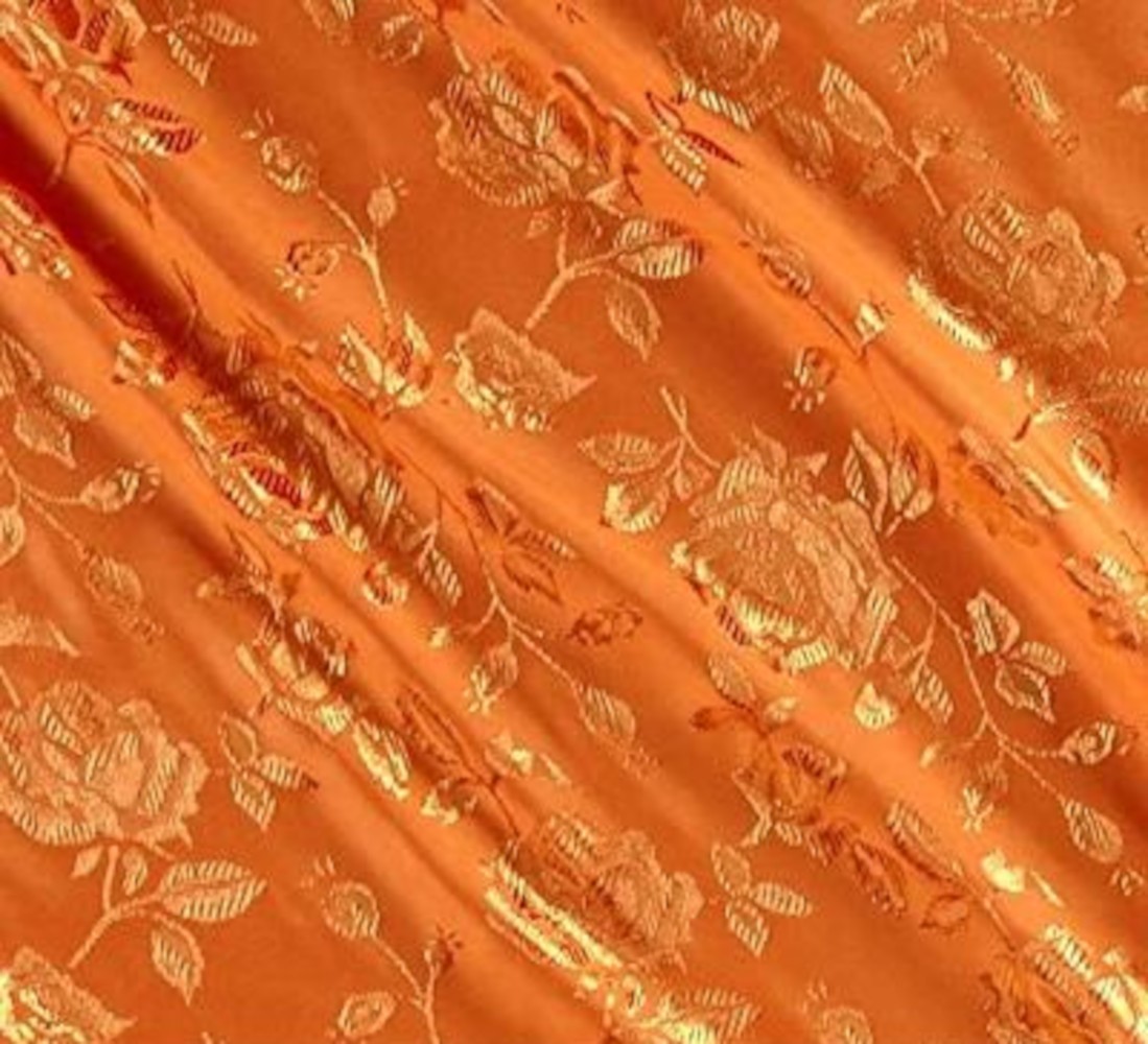59/60" Orange Jacquard Satin Fabric Per Yard - 100% Polyester
