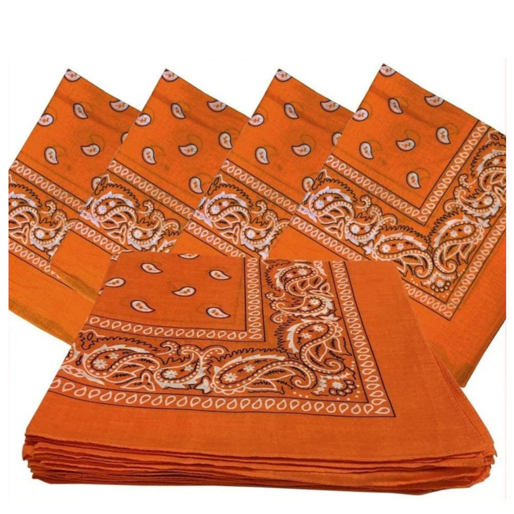 Orange Paisely Bandanas (12 Pack) 22" x 22" 100% Cotton - Click Image to Close