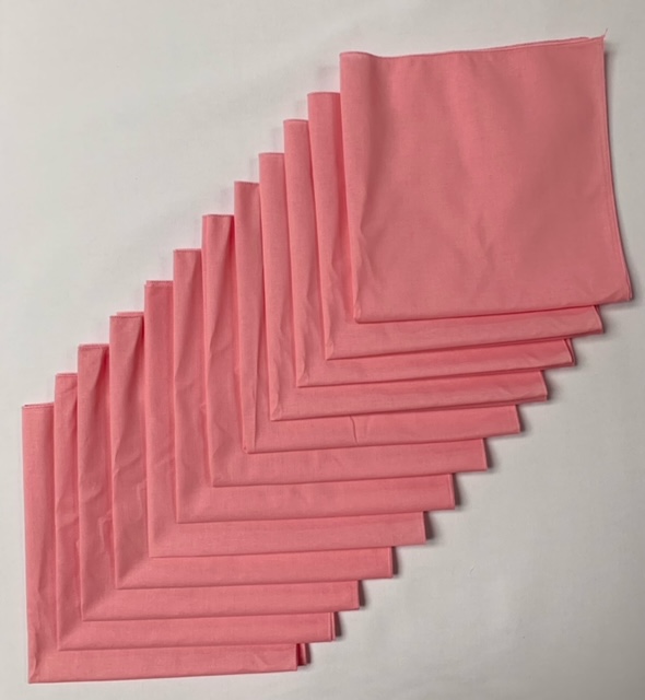 Made in the USA Solid Pink Bandanas 12 Pk, 22" x 22" Cotton