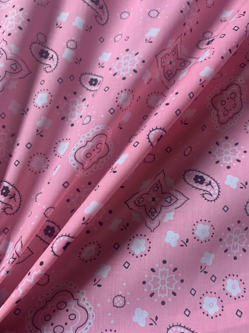 58/60" Pink Paisley Bandana Fabric Poly Cotton Blend By The Yard