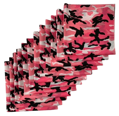 Pink Camo Bandanas 12 Pack 22" x 22" Made In USA