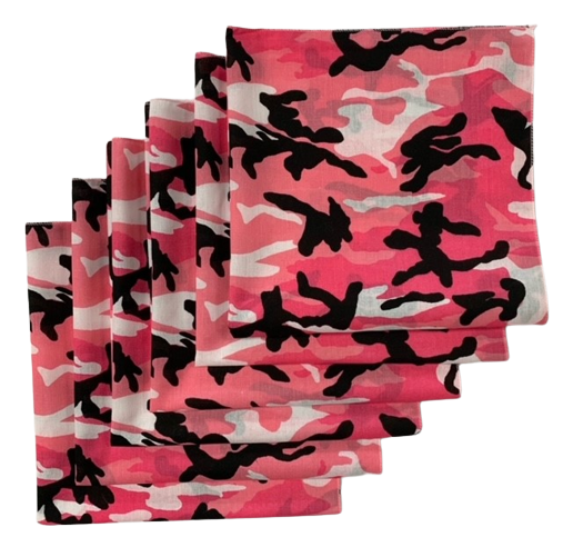 Pink Camo Bandanas 6 Pack 22" x 22" Made In USA