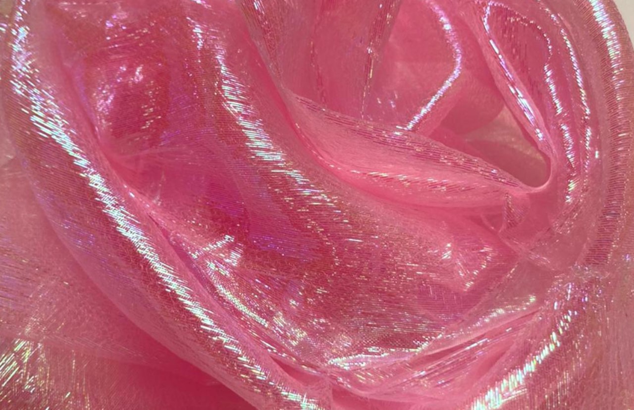 54" Pink Iridescent Pearl Organza Fabric By The Yard - Click Image to Close