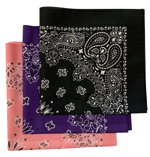 Pink, Purple, & Black USA Made Paisley Bandanas (3 Pk) 22" x 22" - Click Image to Close