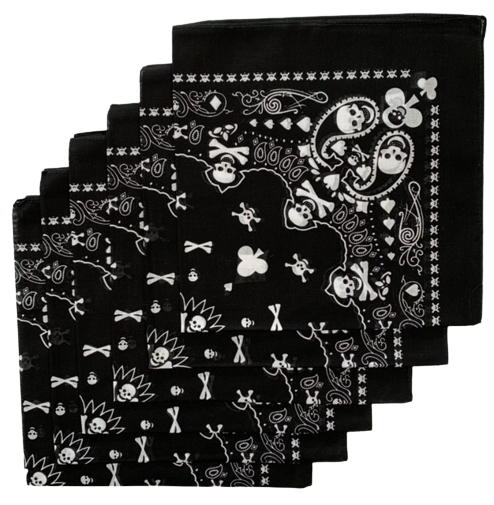Playing Card Skull Bandanas 6 Pack - 22" x 22" 100% Cotton - Click Image to Close
