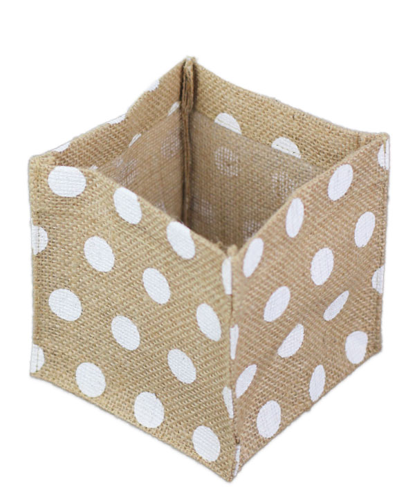 Square Burlap Vase Holder White Polka Dots 6" x 6" x6" (12 Pk)