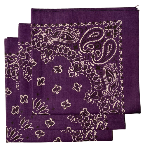 Purple Paisley Bandanas - Made In The USA (3 Pk) 22" x 22" - Click Image to Close