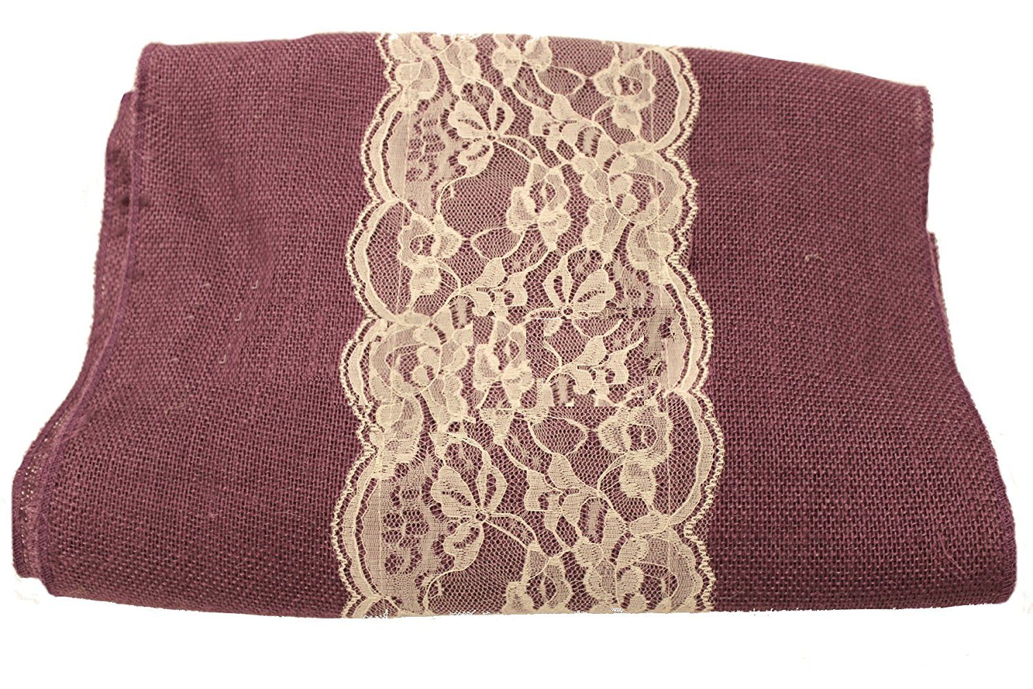 14" Purple Burlap Runner with 6" Ivory Lace
