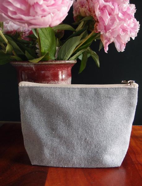 Grey Recycled Canvas Pouch with Zipper 8"W x 5.5"H x 2"Gusset