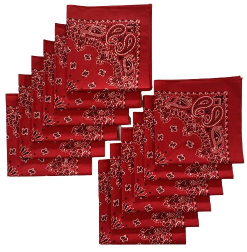 Made in the USA Red Paisley Bandanas 12 Pk, 22" x 22" Cotton - Click Image to Close