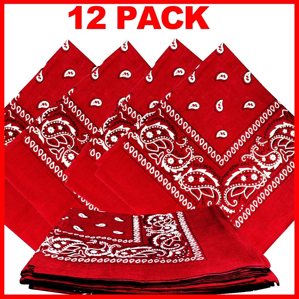 Red Paisley Bandanas (12 Pack) 22" x 22" 100% Cotton - Click Image to Close