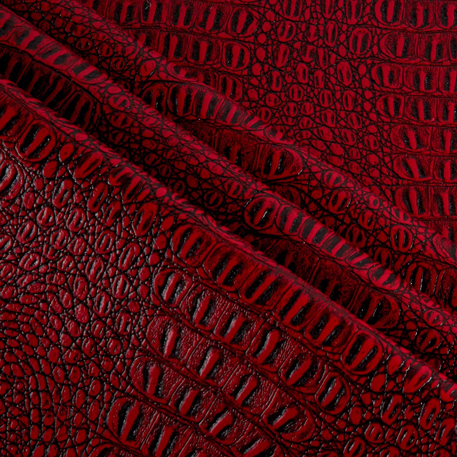 54" Red/Black Gator Print Faux Leather Fabric - By The Yard - Click Image to Close