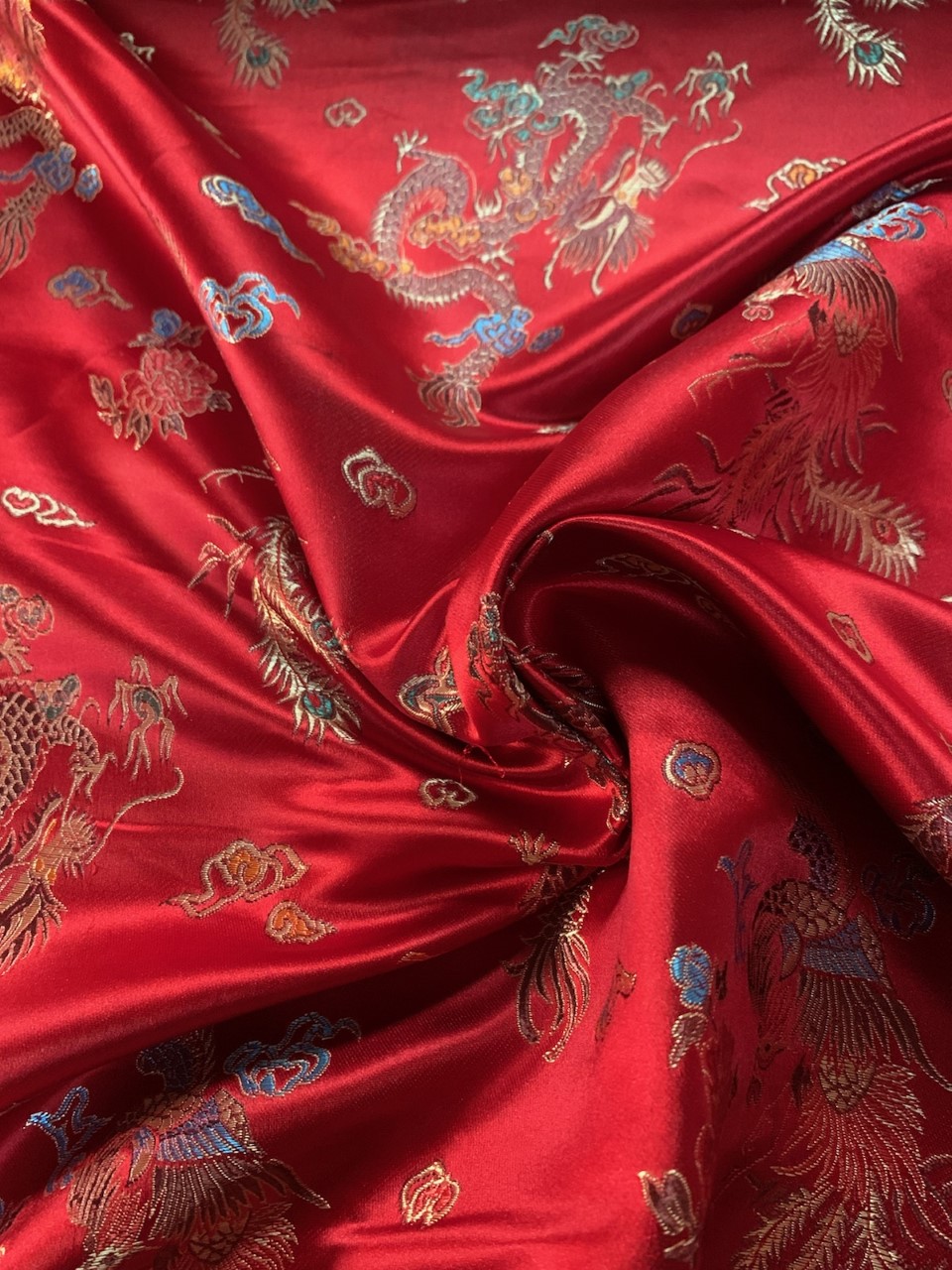44/45" Red Chinese Dragon Broacde Per Yard 100% Polyester