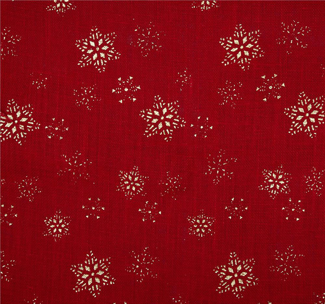 Red SnowFlake Glitter Burlap 60" wide by the Yard