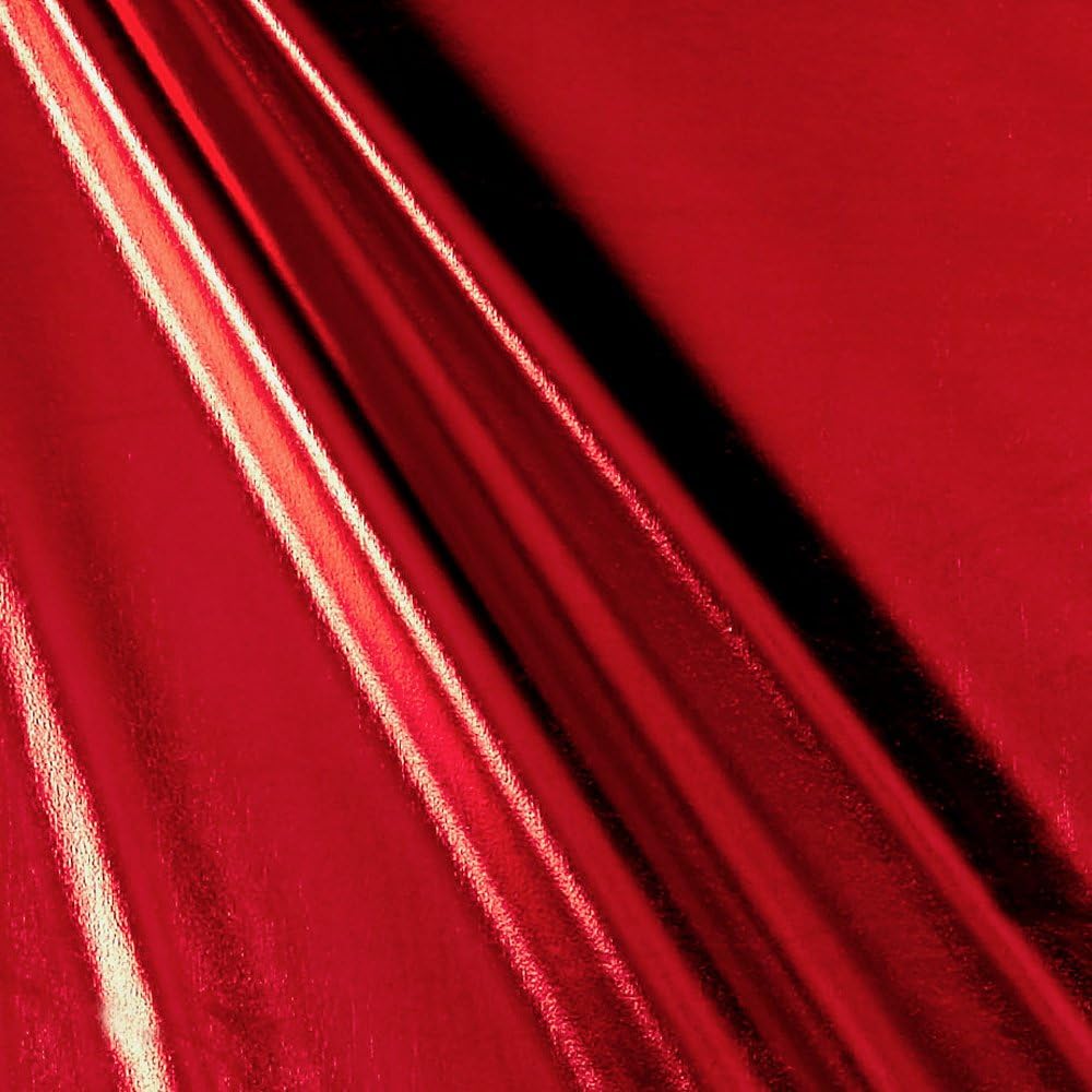 60" Foil Lame Metallic Stretch Spandex Fabric, Red Per Yard