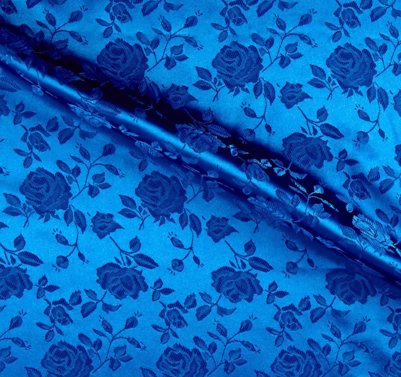 59/60" Royal Blue Jacquard Satin Fabric Per Yard 100% Polyester - Click Image to Close